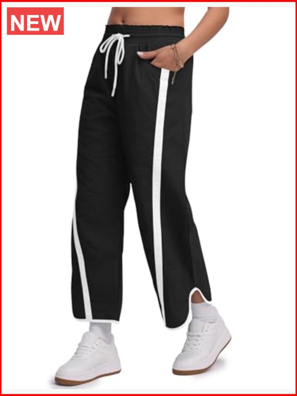 Wide Leg Track Pants with Pockets Y2K Baggy Drawstring Elastic Waist Lightweight - Picture 2 of 7